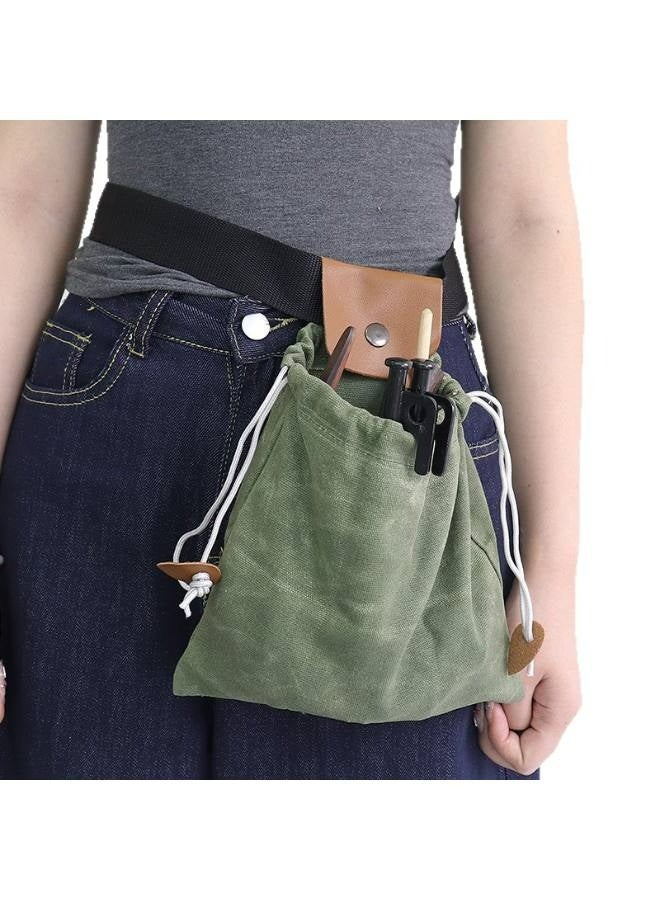 Waxed Canvas  Leather Foraging Pouch | Waterproof Collapsible Belt Bag for Mushroom Picking, Bushcraft  Hiking | Drawstring Buckle Waist Pack with Detachable Straps - Image 3